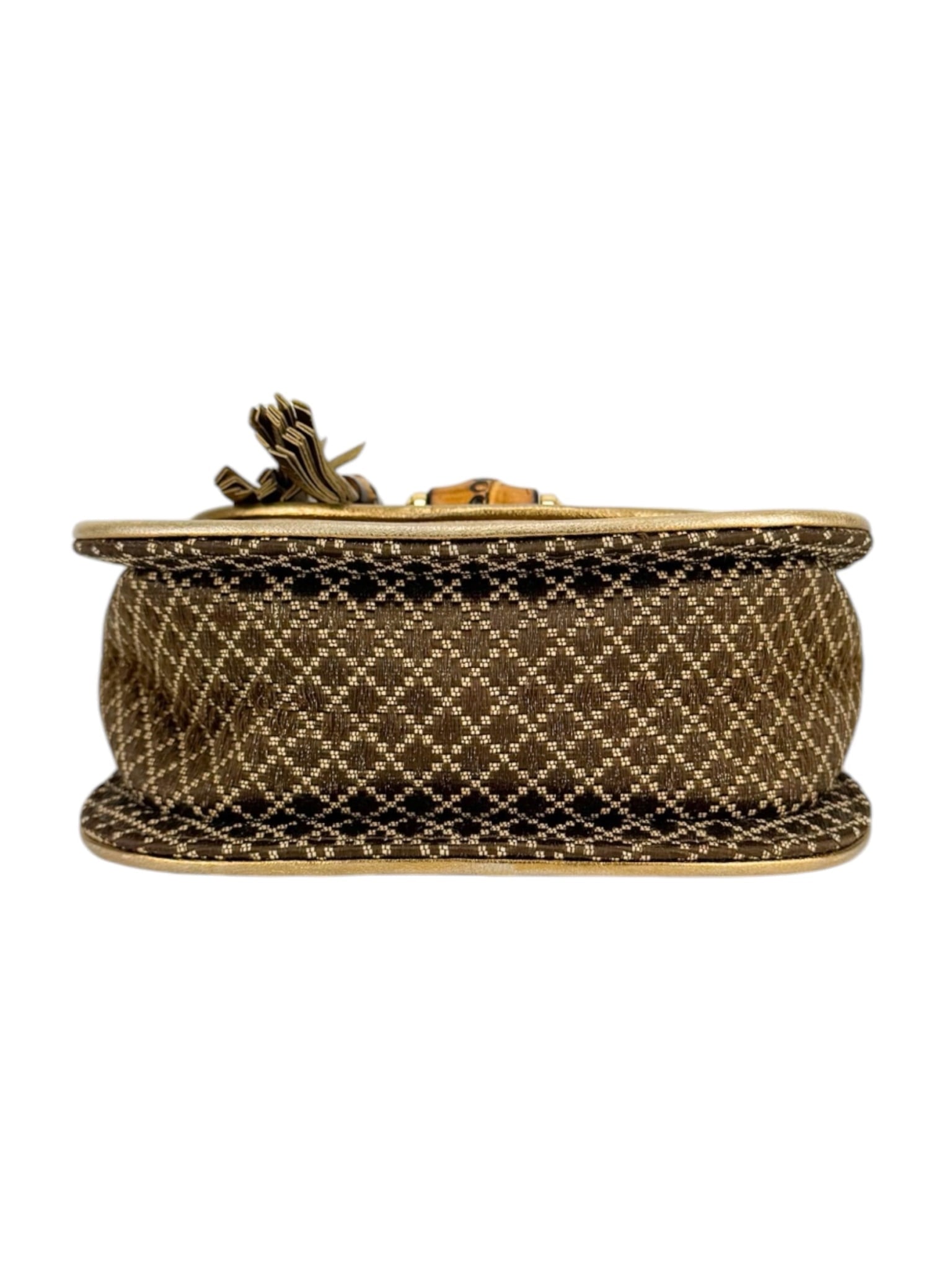 Gucci Brown Woven Canvas Diamante 1947 Bamboo Handle Bag Mini