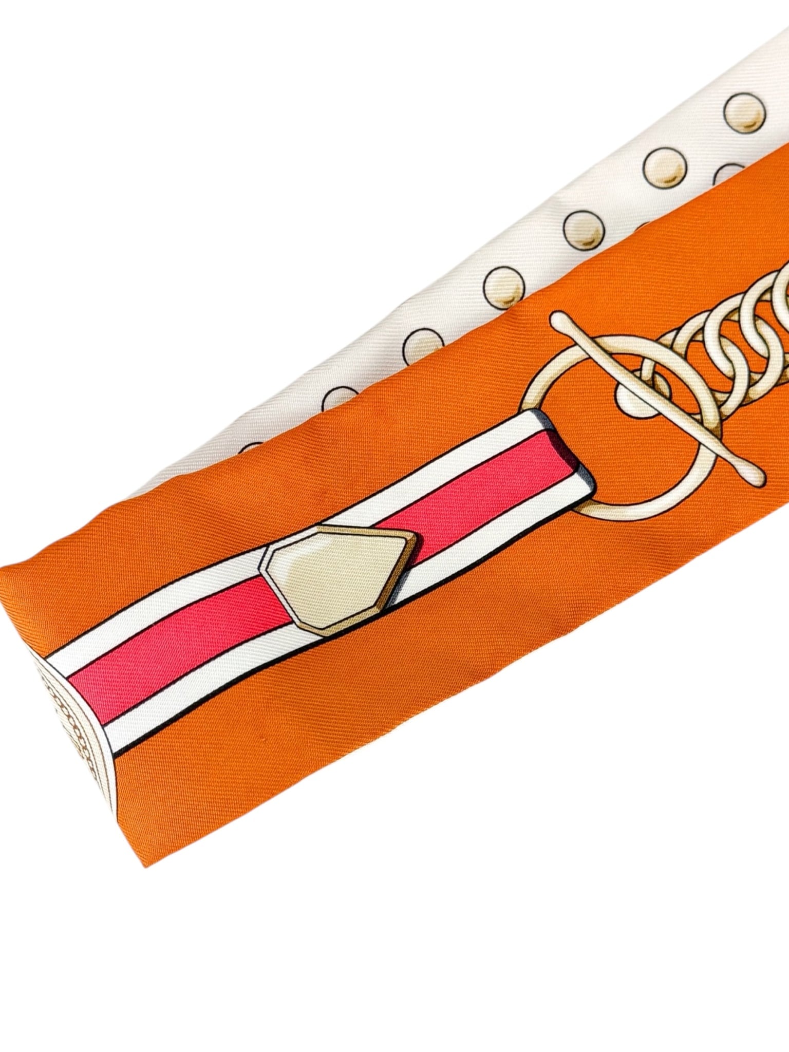 Hermes Orange, Cream, Pink and Brown Silk Twilly