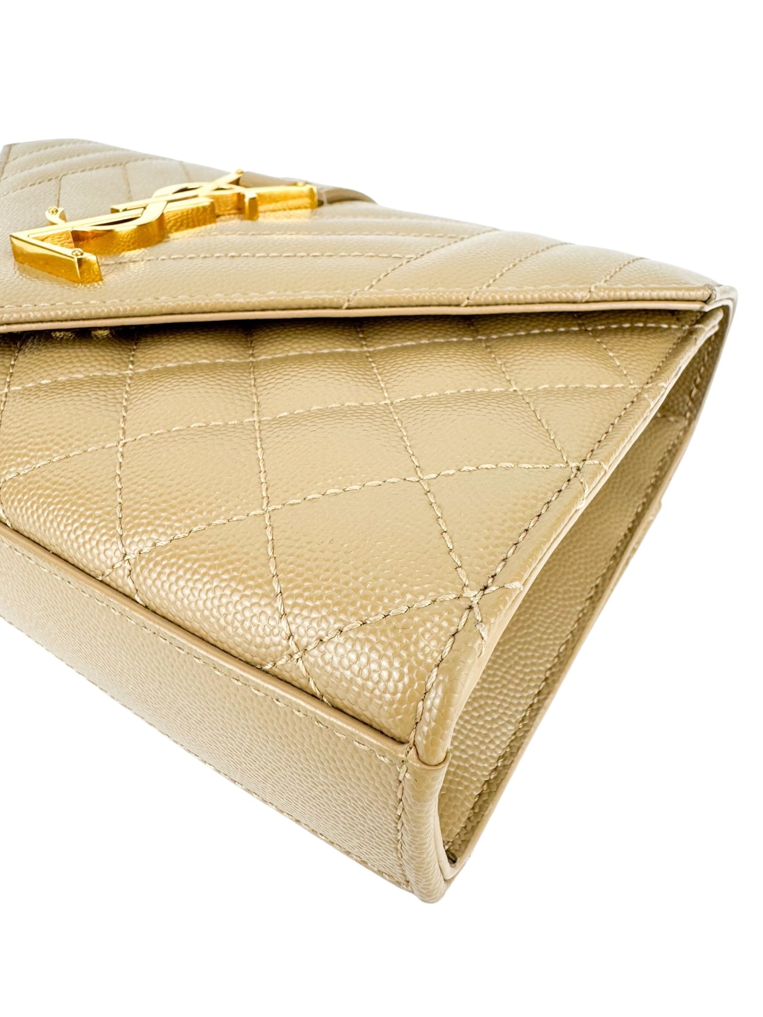 Saint Laurent Beige Taupe Grained Leather Envelop Chain Wallet Small