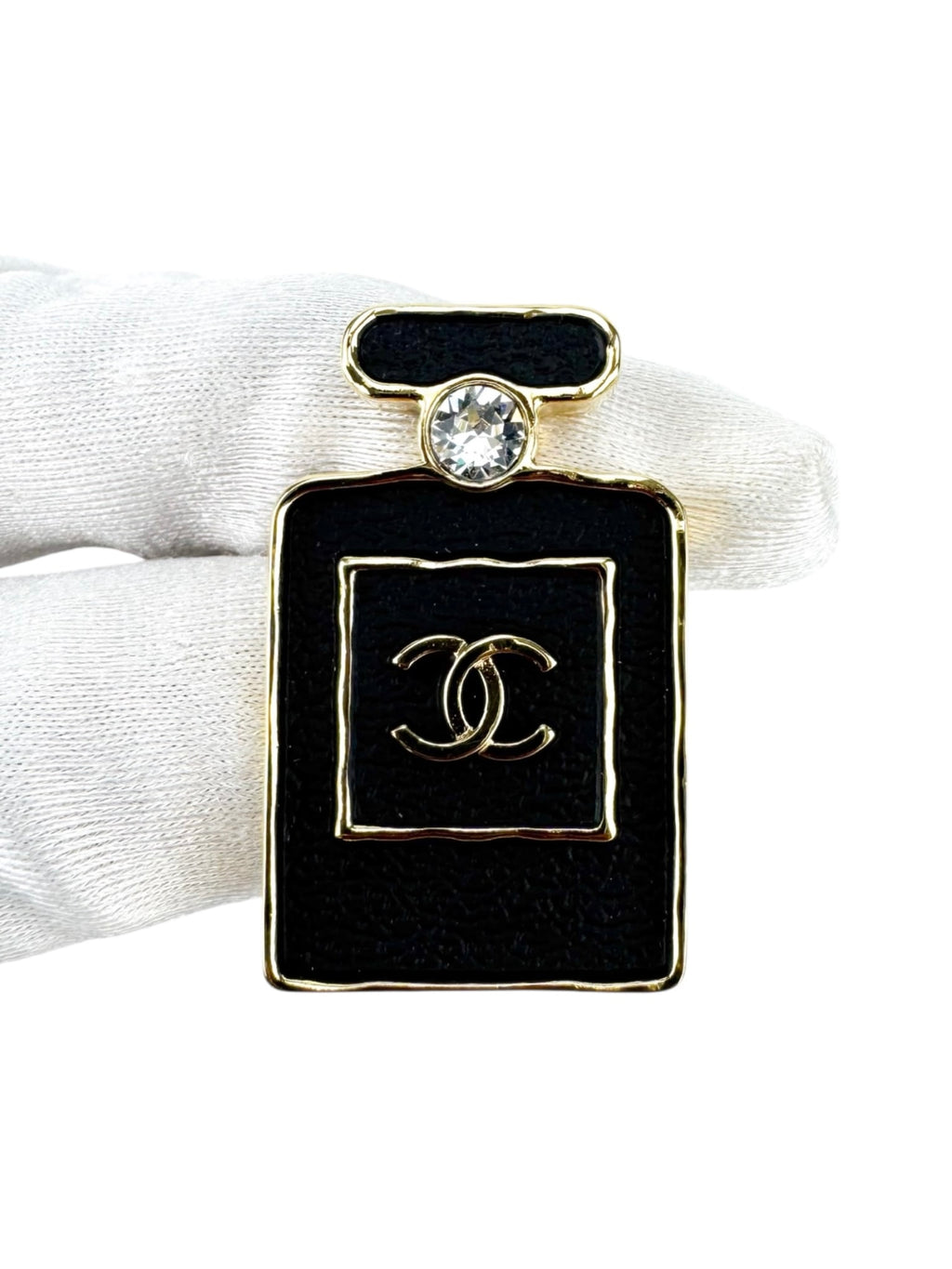Chanel Black and Gold Perfume Bottle Brooch