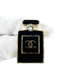 Chanel Black and Gold Perfume Bottle Brooch