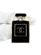Chanel Black and Gold Perfume Bottle Brooch