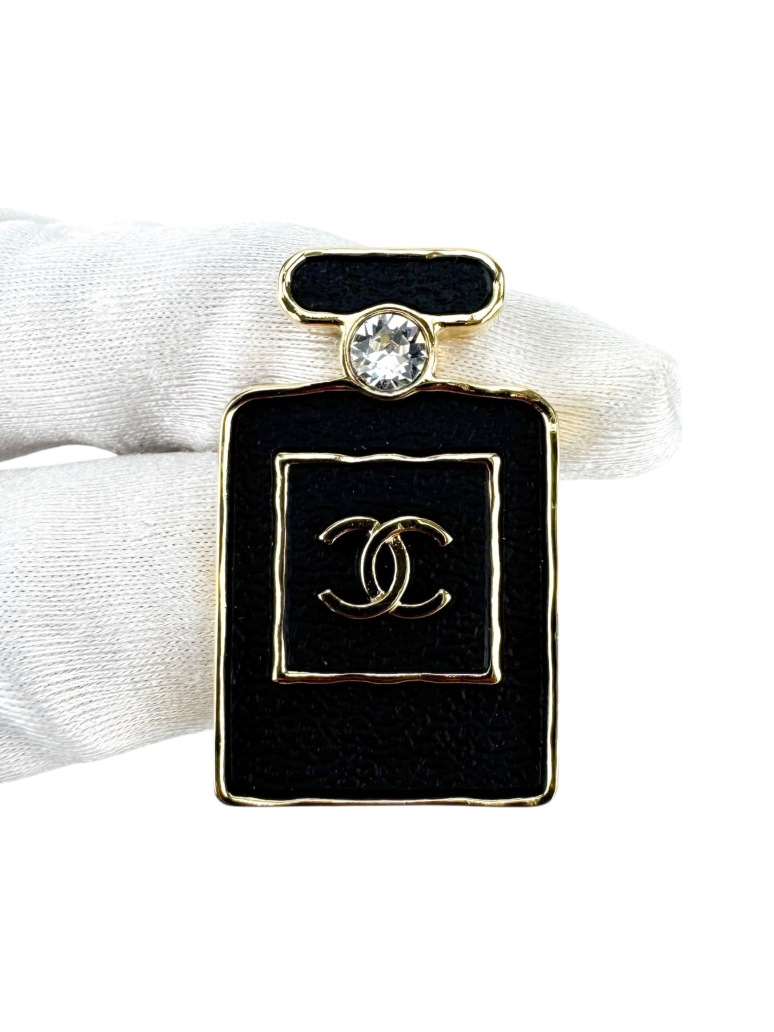 Chanel Black and Gold Perfume Bottle Brooch