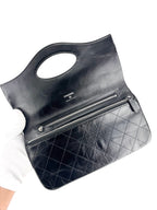 Chanel Black and Cream Calf Leather Matelasse Clutch Bag