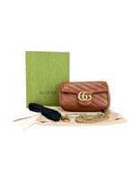 Gucci Leather Cognac Double G Marmont Super Mini Bag