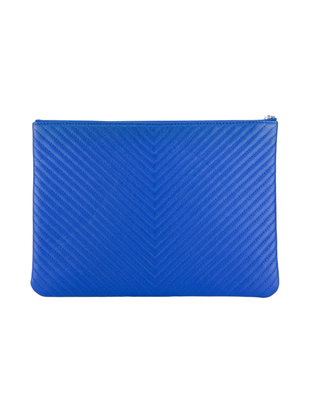 Chanel Blue Calfskin V Stitch Clutch Bag
