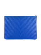 Chanel Blue Calfskin V Stitch Clutch Bag