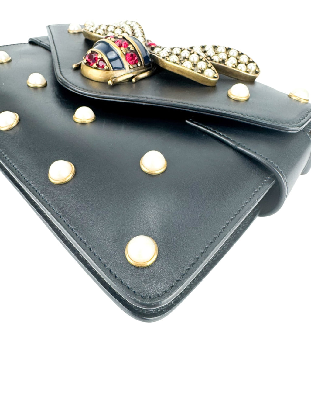 Gucci Black Leather Queen Margaret Bee Shoulder Bag