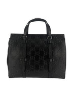 Gucci Black Leather Embossed GG Tote Bag