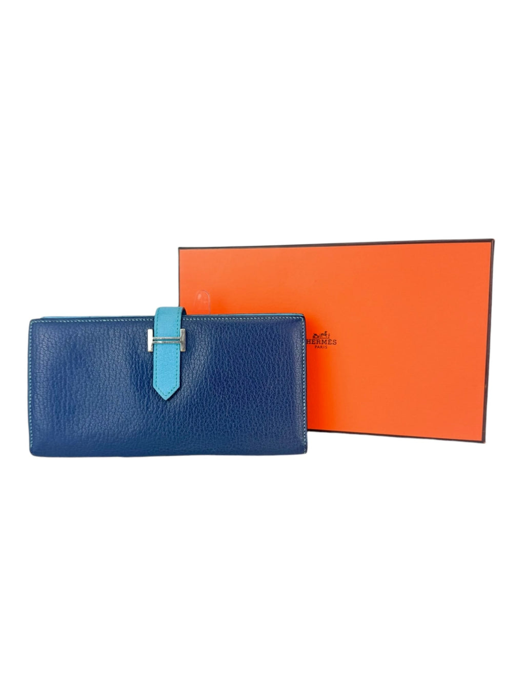 Hermes Navy and Aqua Blue Leather Bearn Wallet