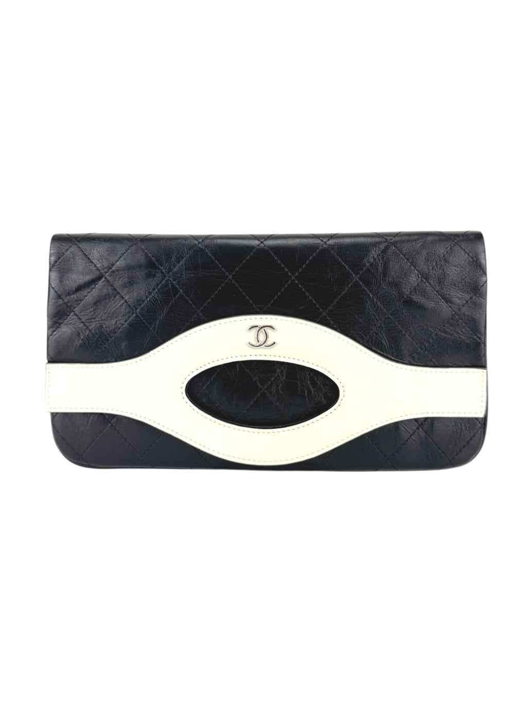 Chanel Black and Cream Calf Leather Matelasse Clutch Bag