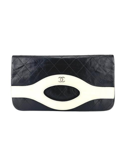 Chanel Black and Cream Calf Leather Matelasse Clutch Bag