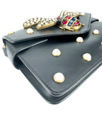 Gucci Black Leather Queen Margaret Bee Shoulder Bag