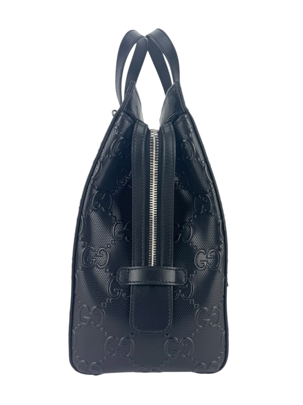 Gucci Black Leather Embossed GG Tote Bag