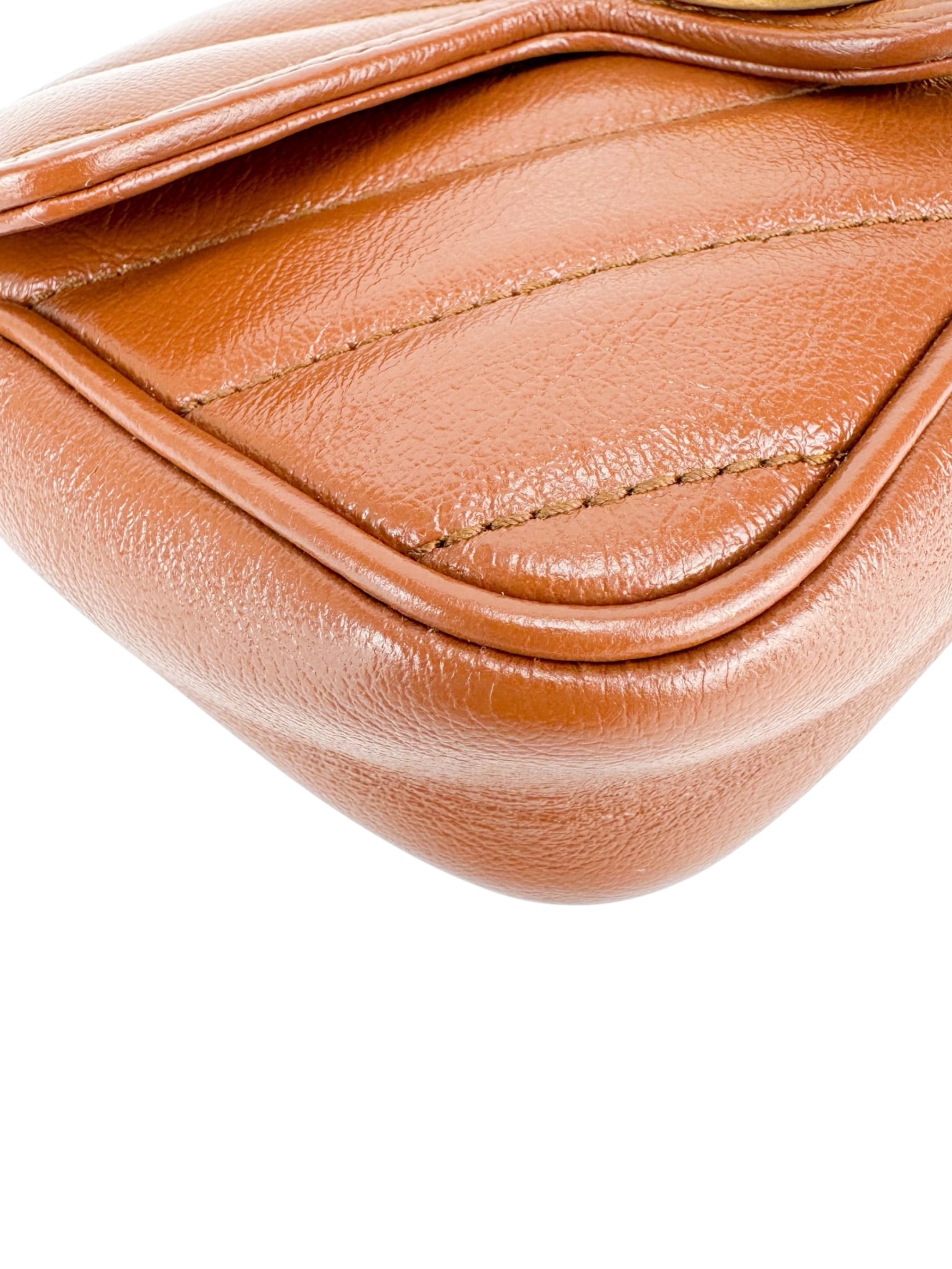 Gucci Leather Cognac Double G Marmont Super Mini Bag