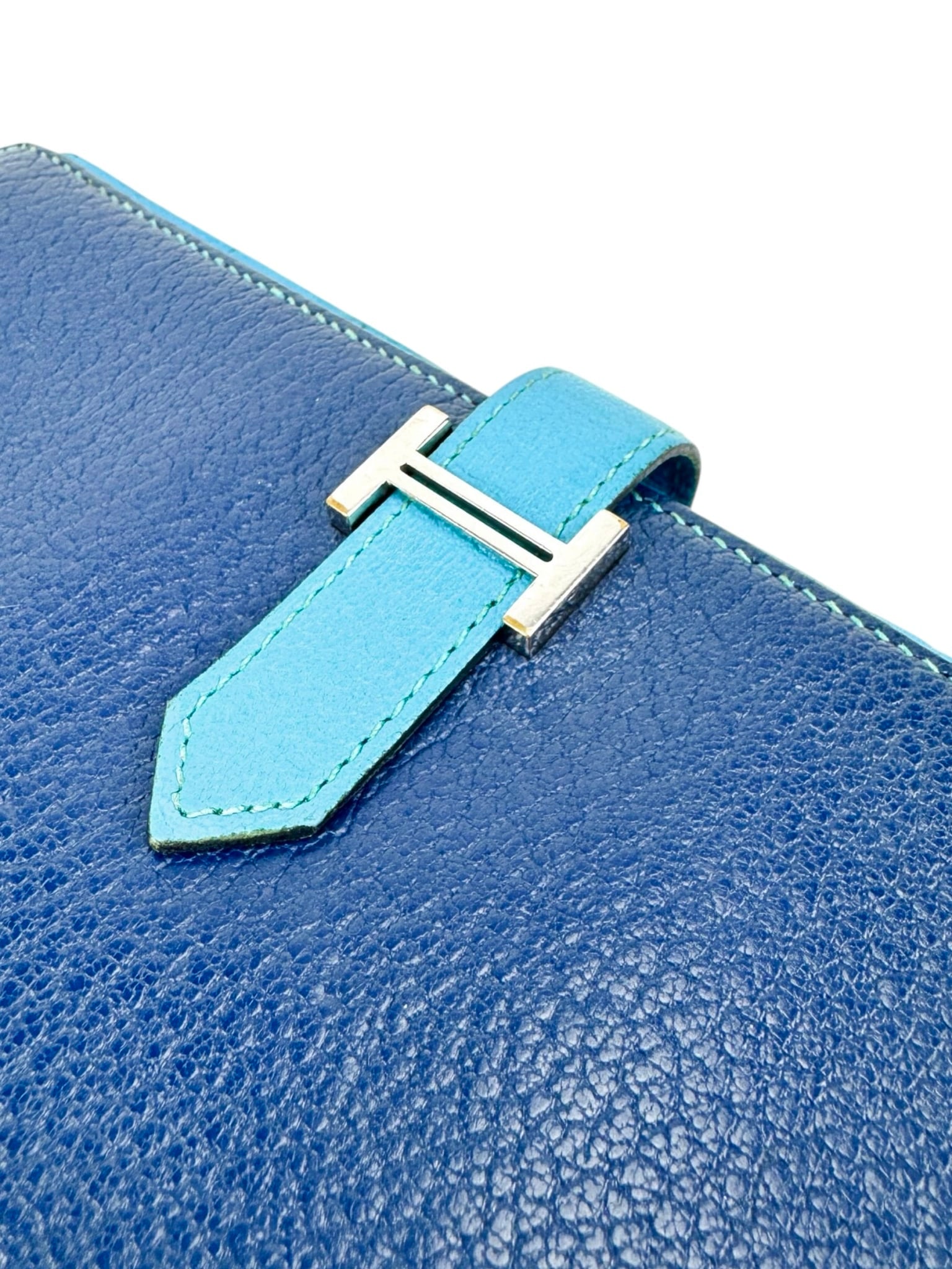Hermes Navy and Aqua Blue Leather Bearn Wallet