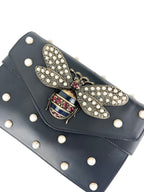 Gucci Black Leather Queen Margaret Bee Shoulder Bag