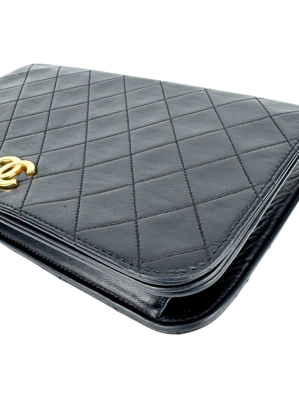 Chanel Vintage Black Lambskin Quilted Full Flap Bag