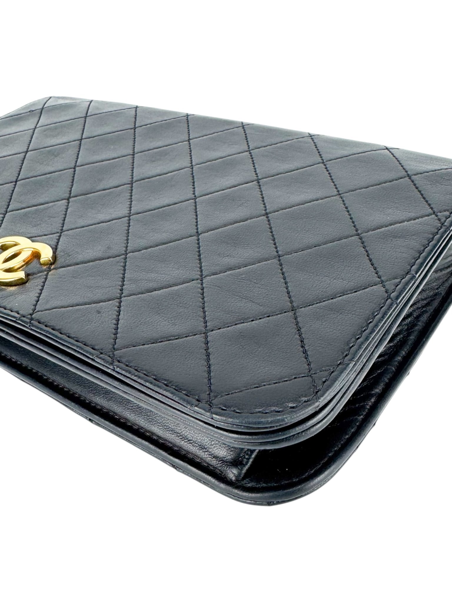 Chanel Vintage Black Lambskin Quilted Full Flap Bag