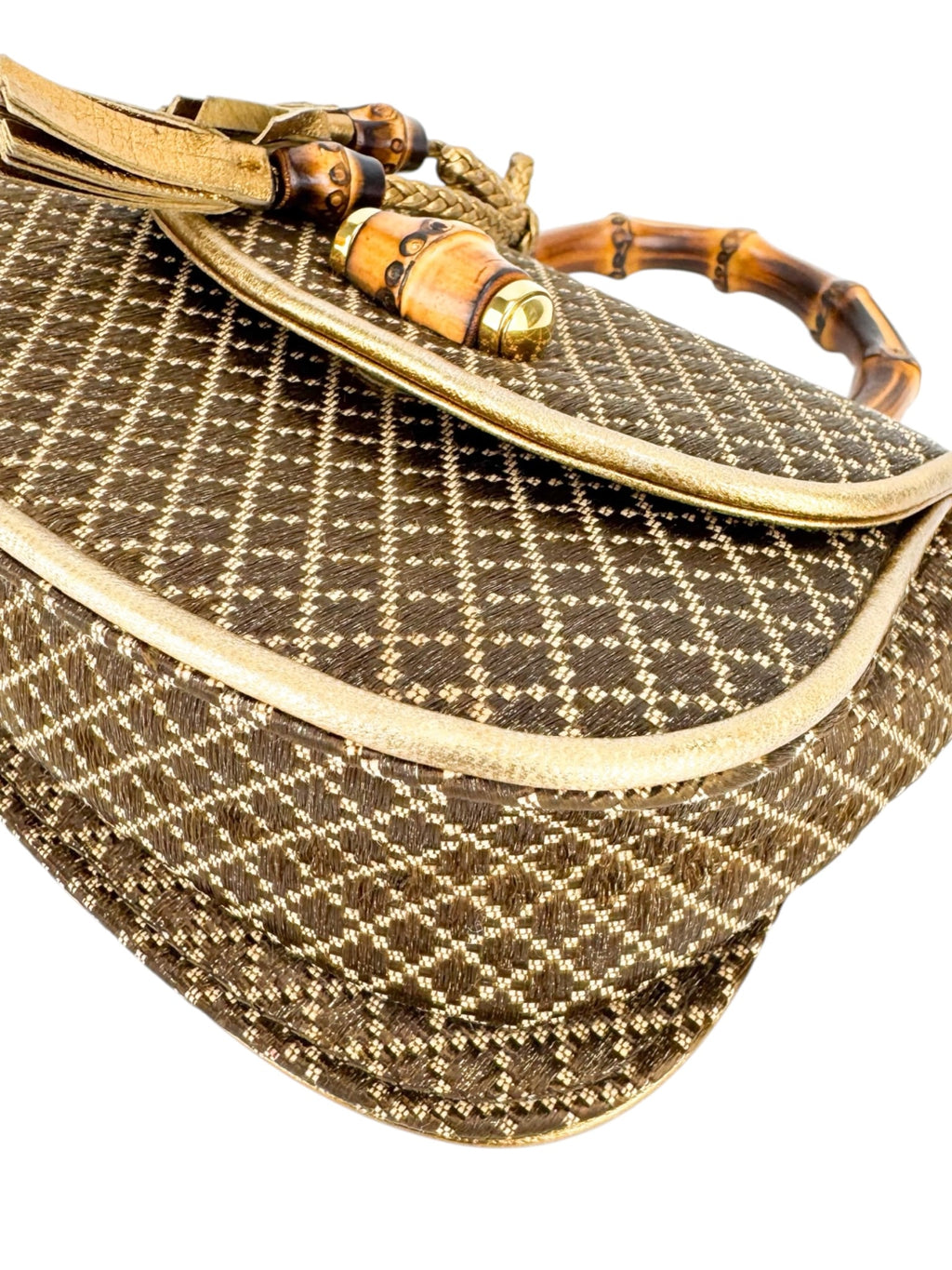 Gucci Brown Woven Canvas Diamante 1947 Bamboo Handle Bag Mini