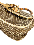 Gucci Brown Woven Canvas Diamante 1947 Bamboo Handle Bag Mini